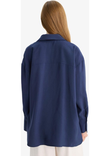 Relax Fit Modal Önden Bağlamalı Uzun Kollu Gömlek Tunik
