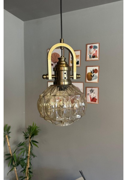 Bal Rengi Tekli Avize, Eskitme Tasarım, Retro Sarkıt, Salon ve Oturma Odası Aydınlatma