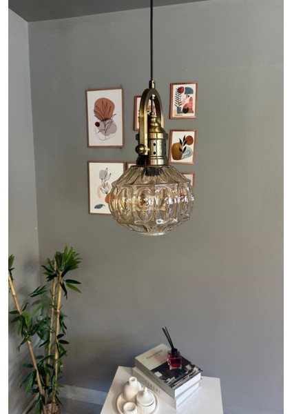 Bal Rengi Tekli Avize, Eskitme Tasarım, Retro Sarkıt, Salon ve Oturma Odası Aydınlatma