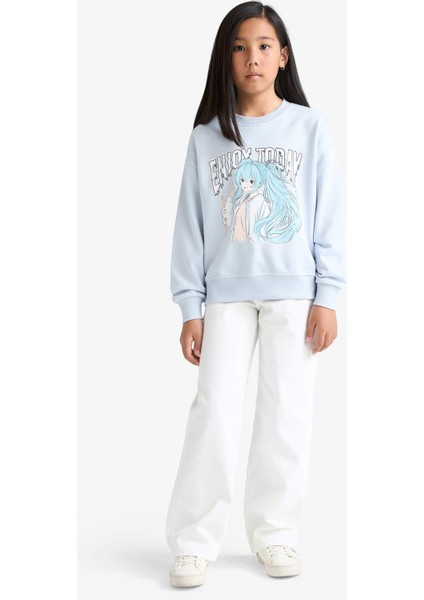 Kız Çocuk Relax Fit Bisiklet Yaka Anime Baskılı Sweatshirt E6495A825AU fiyatları