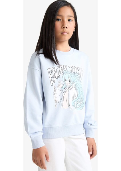 Kız Çocuk Relax Fit Bisiklet Yaka Anime Baskılı Sweatshirt E6495A825AU fırsatları