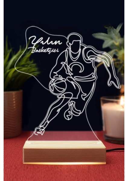 3D Basketbol Figürlü Beyaz LED Lamba, Spor Temalı Dekorasyon Işığı modelleri