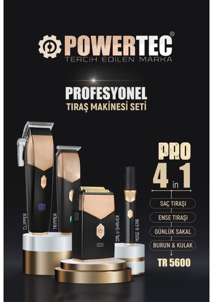 TR-5600 Pro 4'lü Set Saç-Sakal&ense-Günlük Sakal-Burun&kulak(4'lü Şarj Standı ve Önlük Hediye) fiyatları