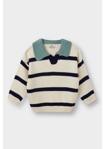 Erkek Bebek Polo Yaka Çizgili Triko Kazak C8879A525AU