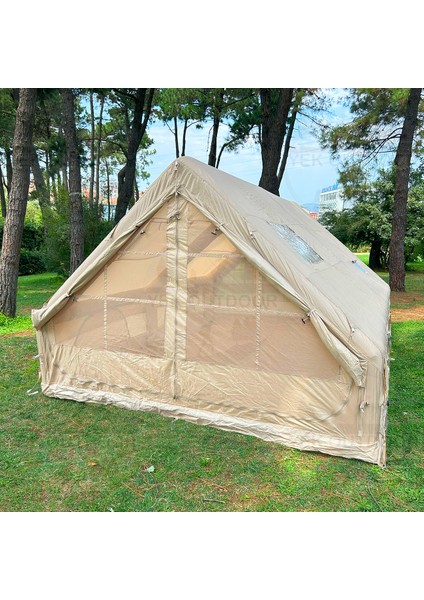 420D Oxford 12 Kişilik 4 Mevsim Soba Çıkışlı Şişme Kamp Çadırı – Pompalı, 400X300X210 cm