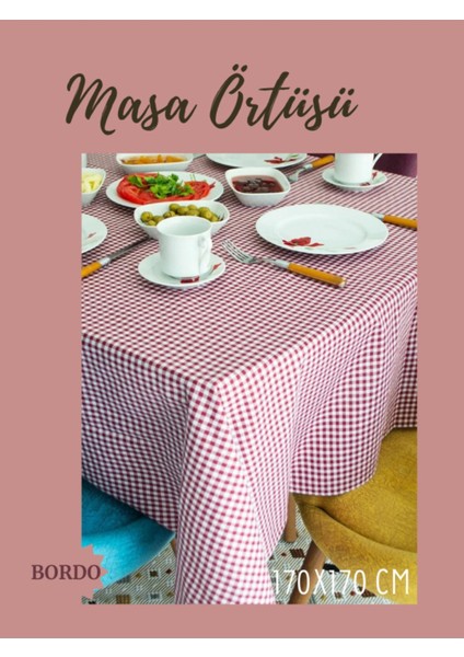 Bordo Pötikareli Masa Örtüsü 170X170 Cm, Şık ve Kullanışlı Piknik ve Masa Dekoru