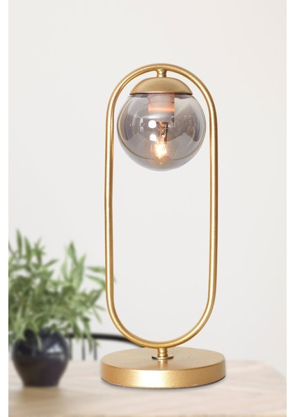 Şık Sarı Metal Gövde Füme Camlı Modern Masa Lambası