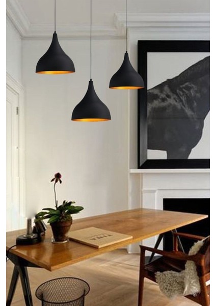 Şık Siyah Üçlü Uzun Sarkıt Lamba, Oturma ve Yemek Alanları Için Ideal Seçenek