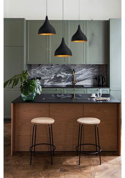 Şık Siyah Üçlü Uzun Sarkıt Lamba, Oturma ve Yemek Alanları Için Ideal Seçenek