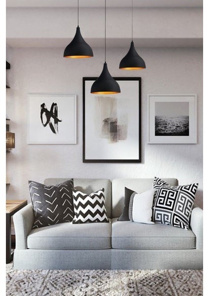 Şık Siyah Üçlü Uzun Sarkıt Lamba, Oturma ve Yemek Alanları Için Ideal Seçenek