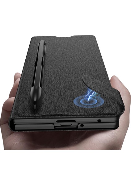 Samsung Galaxy Z Fold 7 Suni Deri Tasarımlı Kalem Bölmeli Kıpta Kartlıklı Standlı Kapak fiyatları