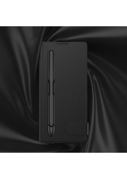 Samsung Galaxy Z Fold 7 Suni Deri Tasarımlı Kalem Bölmeli Kıpta Kartlıklı Standlı Kapak modelleri