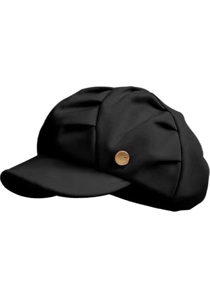 Bulut Şapka Mizaç Rahat Yüz Gösteren Küçük Pileli Sekizgen Şapka Moda Retro Çok Yönlü Kısa Siperlik Bere (Yurt Dışından)