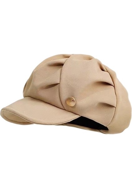 Bulut Şapka Mizaç Rahat Yüz Gösteren Küçük Pileli Sekizgen Şapka Moda Retro Çok Yönlü Kısa Siperlik Bere (Yurt Dışından)