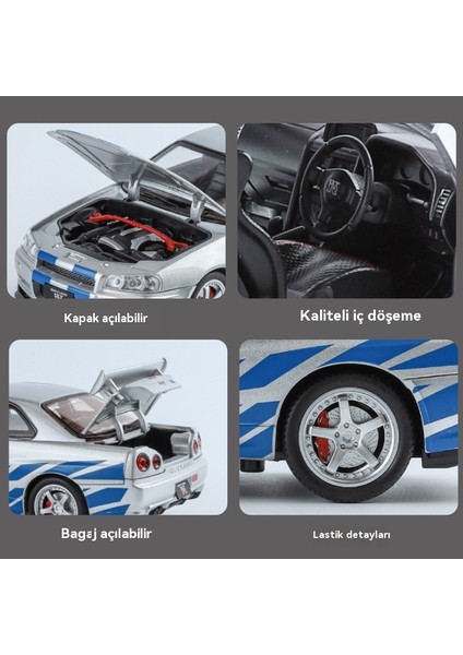 Alaşım Araba Modeli 1:24 Nissan Gtr Spor Araba Oyuncak Araba R34 Model Set (Yurt Dışından) fırsatları