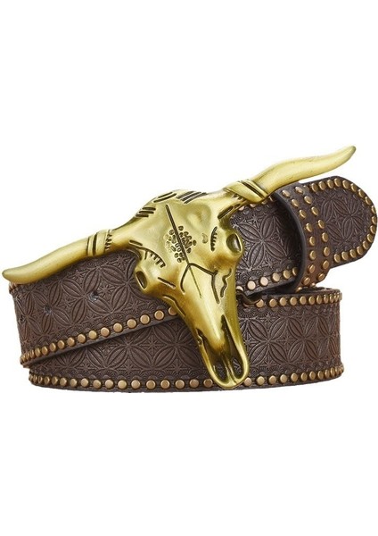 Inek Kafalı Kemer Erkek Kemeri Kişiselleştirilmiş Perçinli Kemer (Yurt Dışından)