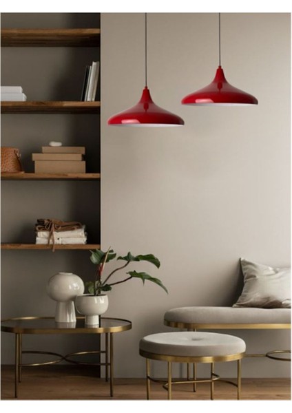 Kırmızı Sarkıt Lamba Çift Set, Modern ve Şık Aydınlatma, Oturma ve Mutfak Alanları Için