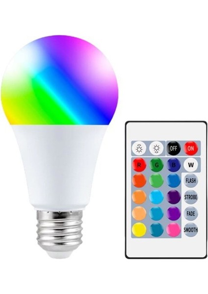 Renkli Uzaktan Kumandalı 9W E27 LED Ampul, 15 Farklı Renk Seçeneği