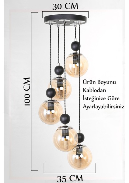 5'li Siyah Krom Bal Camlı Sarkıt Avize, Şık ve Modern Dekoratif Aydınlatma Seçeneği fırsatları