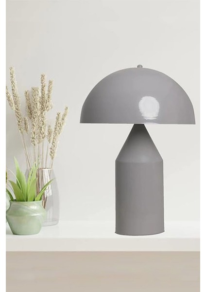 Şık Gri Masa Lambası, Modern Tasarım, Dekoratif Metal Abajur, Çalışma Odası Aydınlatması