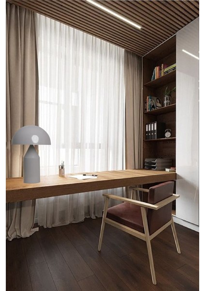 Şık Gri Masa Lambası, Modern Tasarım, Dekoratif Metal Abajur, Çalışma Odası Aydınlatması indirimleri