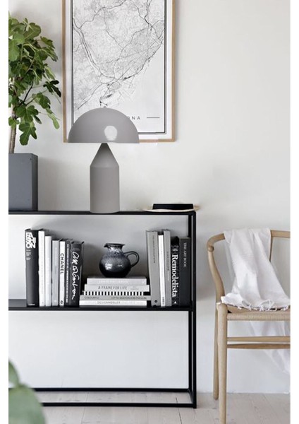 Şık Gri Masa Lambası, Modern Tasarım, Dekoratif Metal Abajur, Çalışma Odası Aydınlatması