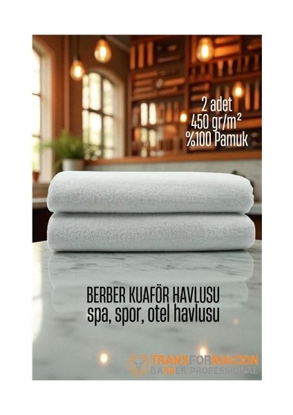 Modacar Kuaför Berber Havlusu 2 Adet Pamuk Berber Havlusu 50X90 Beyaz