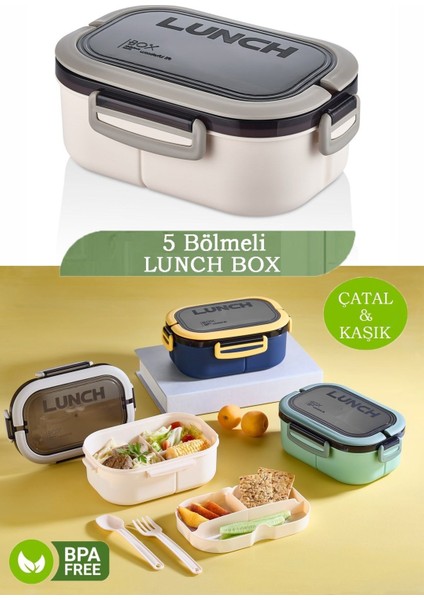 6 Bölmeli Renkli Taşınabilir Yemek Kutusu, Saklama Kabı ve Çatal Kaşık Seti