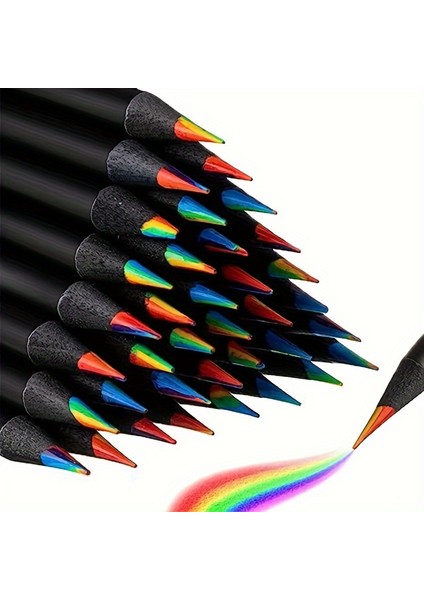 12 Adet/karışık 7 Renk 1'de Gökkuşağı Ahşap Kalemler, Siyah Ahşap Renkli Konsantrik Boya Kalemleri Sanat Okulu Malzemeleri Sınıf, Boyama (Yurt Dışından)