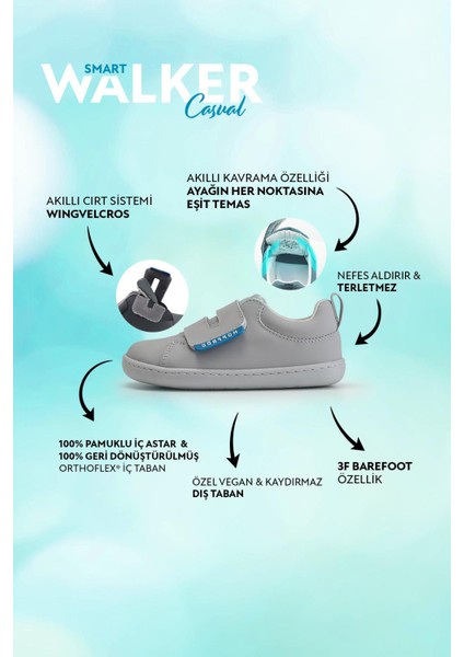 Smart Walker Casual Süper Mat Havalı Gri Barefoot Çocuk Ayakkabı fiyatları