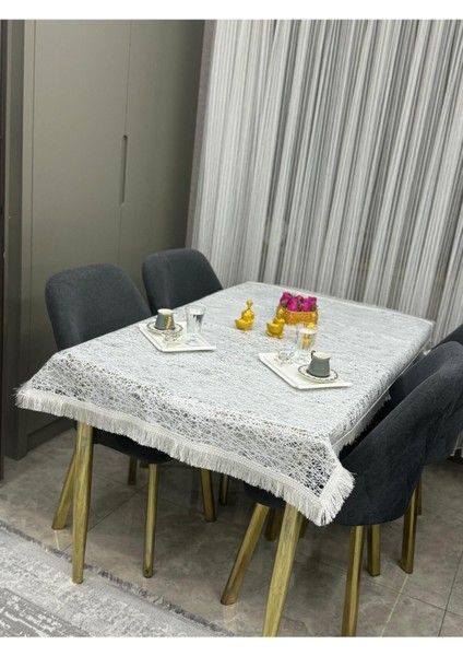 Şeffaf Pvc Masa Örtüsü, Püsküllü, Hijyenik ve Silinebilir, Beyaz Renkli.