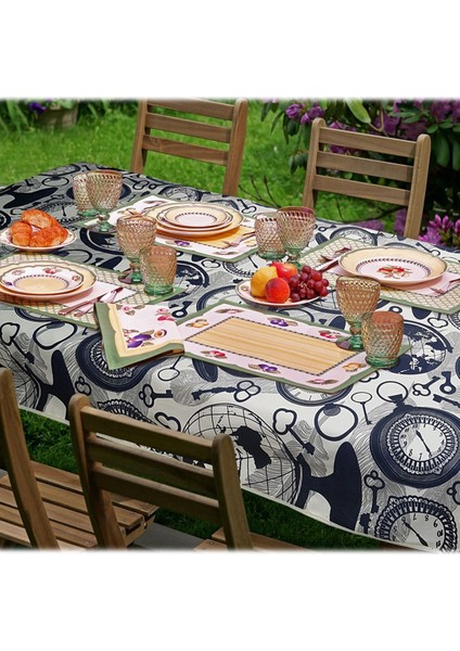 Saat Desenli Büyük Boy Kumaş Masa Örtüsü 120X190 cm Kırmızı Renk