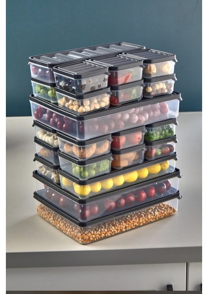 7'li Saklama Seti, Dondurucu, Bakliyat, Piknik ve Mikrodalga Kapları, Gri Renk indirimleri