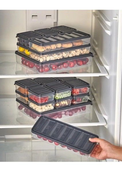 7'li Saklama Seti, Dondurucu, Bakliyat, Piknik ve Mikrodalga Kapları, Gri Renk