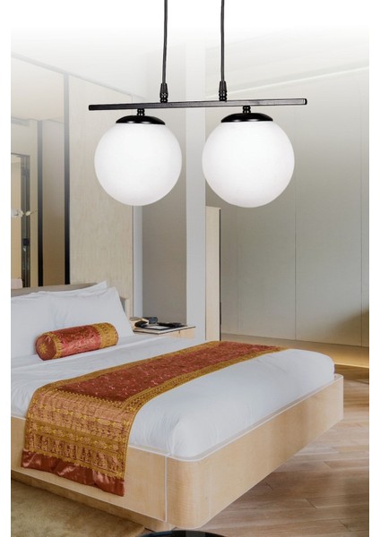 Şık 2'li Siyah Beyaz Cam Avize Seti, Modern ve Zarif Tasarım ile Ev Dekorunuza Şıklık Katın