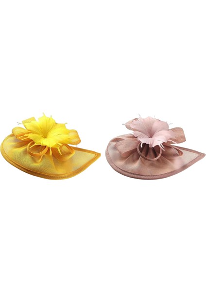 2x File Fascinator Ş Başlık Çay Partisi Sarı (Yurt Dışından)