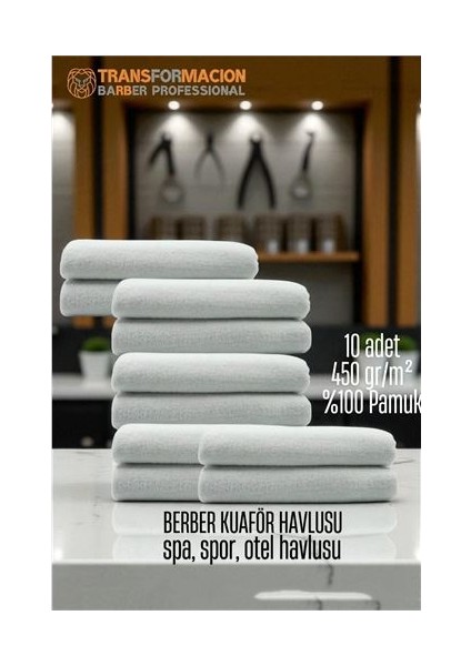 Modacar Kuaför Berber Havlusu 10 Adet Pamuk Berber Havlusu 50X90 Beyaz