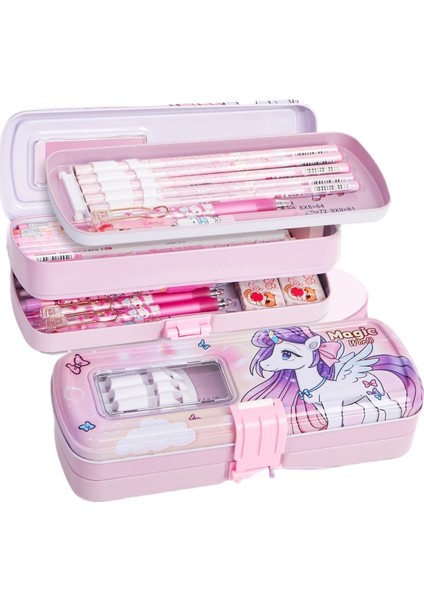 Teneke Kırtasiye Kutusu Çocuk Üç Katmanlı Kalem Kutusu Büyük Kapasiteli Ilkokul Öğrenci Kalem Kutusu (Yurt Dışından)