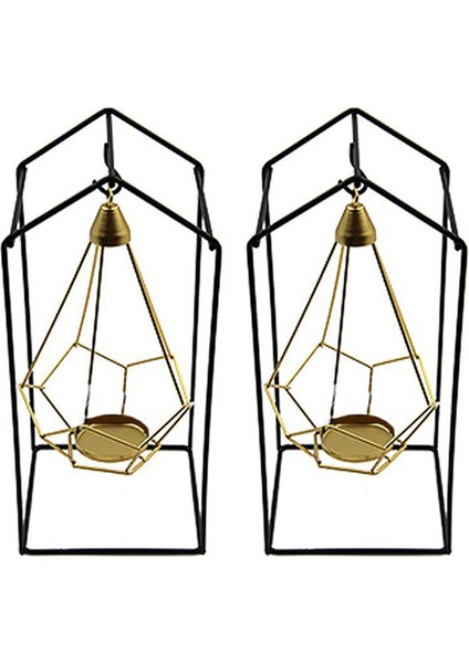 Demir Askılı Mumluk, Siyah Demir Ayaklı Geometrik Askılı Mumluk, Lüks Romantik Mumluk Dekoru (Yurt Dışından)