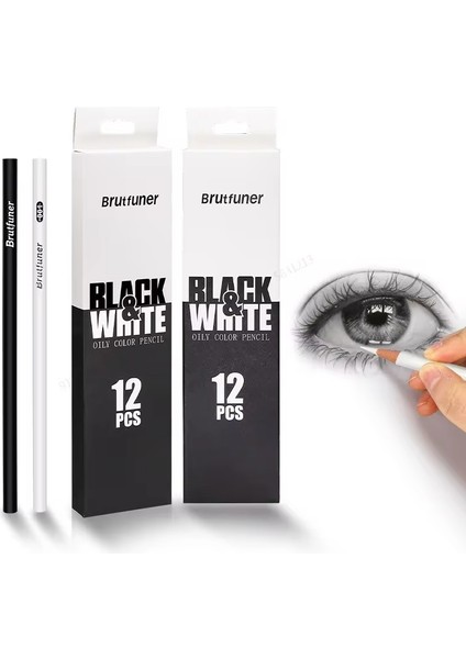Sanatçılar ve Yeni Başlayanlar Için 12 Adet Siyah Beyaz Renkli Kalemler Kalıcı Renkli Çizim Kalemi Yağ Bazlı Ahşap Renkli Kalemler Sanat Okulu (Yurt Dışından)