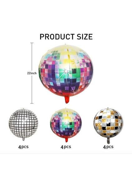 Disko Topu Balonları, 12 Adet Disko Balonu, 22 Inç 4d Renkli Balonlar, Doğum Günleri Için, 70'ler, 80'ler ve 90'lar Disko Süslemeleri (Yurt Dışından) fırsatları