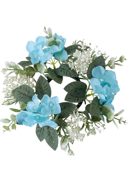 Düğün Şamdan Çelengi Yapay Çiçek Bitkileri Mum Aromaterapi Yüzük Tutucu Masa Orta Parçası Dekoru Göl Mavisi (Yurt Dışından)