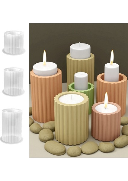 3 Adet Silindirik Çizgili Şamdan Silikon Kalıp Dıy Simplicity Mumluk Döküm Kalıbı Beton Reçine Kalıp (Yurt Dışından) fırsatları