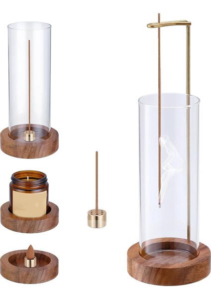 Tütsülük, Tütsü Çubuğu Tutucu, Camlı Uçan Tütsü Brülörü, Kaymaz Ahşap Tepsi ve Pirinç Tütsü Çubuğu Standı (Yurt Dışından)