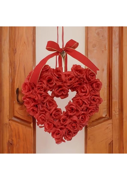 Çiçek Çelengi Sarkan Sevgililer Günü Dekorasyonu 40 cm Giriş Dekorasyonu Için Fiyonklu Güzel Kırmızı Çiçek Çelengi (Yurt Dışından) indirimleri