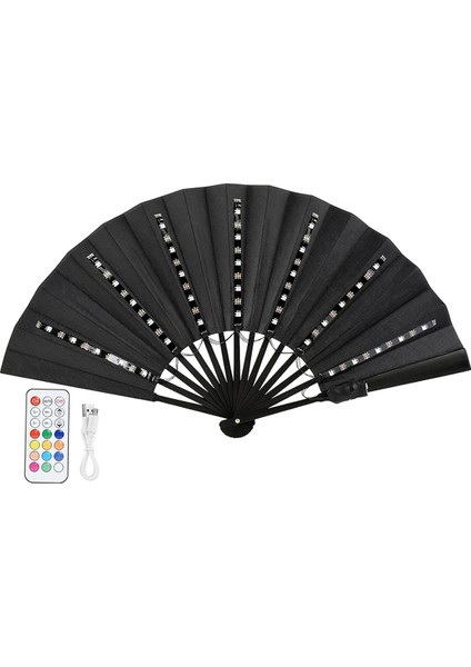 Uzaktan Kumandalı LED Parlayan Renkli Çin El Tipi Katlanır Vantilatör Sahne Performansı Gösterisi Işıklı Vantilatör Siyah (Yurt Dışından)