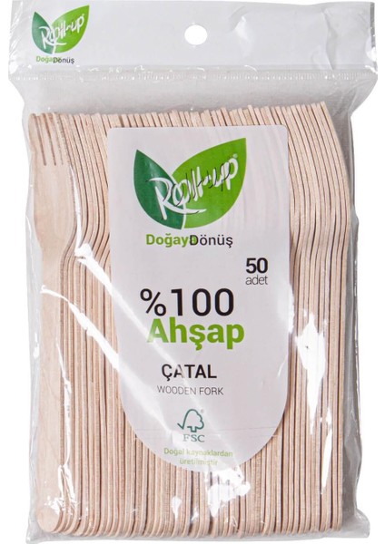 Doğal Ahşap Çatal 16 Cm, 50'li, Ekolojik, Doğa Dostu, Sağlıklı, Şık, Kullanışlı