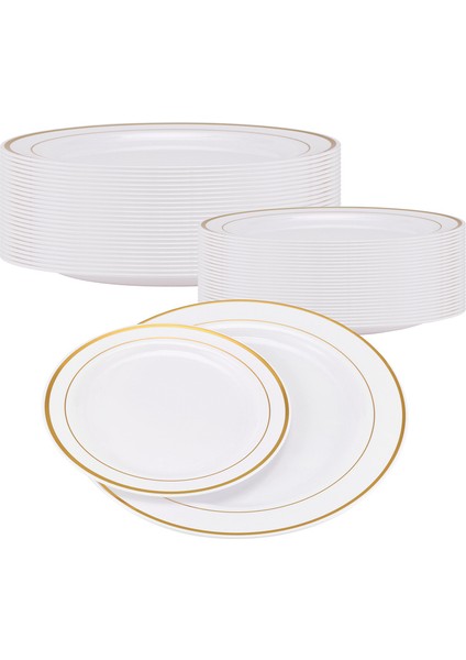 Altın Plastik Tabaklar - 25 Yemek Tabağı ve 25 Salata Tabağı Parti Plastik Tabakları Parti Için Tek Kullanımlık Tabaklar (Yurt Dışından) fırsatları