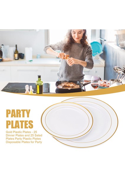 Altın Plastik Tabaklar - 25 Yemek Tabağı ve 25 Salata Tabağı Parti Plastik Tabakları Parti Için Tek Kullanımlık Tabaklar (Yurt Dışından) indirimleri