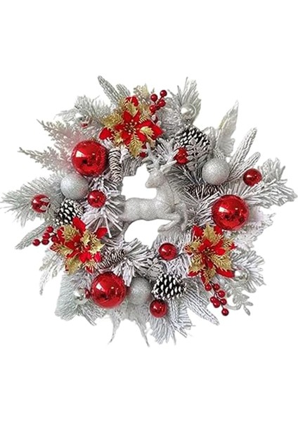 Ön Kapı Için Noel Çelengi Noel Atatürk Çiçeği ile Noel Ren Geyiği Çelengi Noel Süslemeleri (Yurt Dışından)